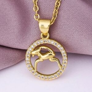 Aries Zodiac Necklace Zircon Gold Plated Stainless Steel